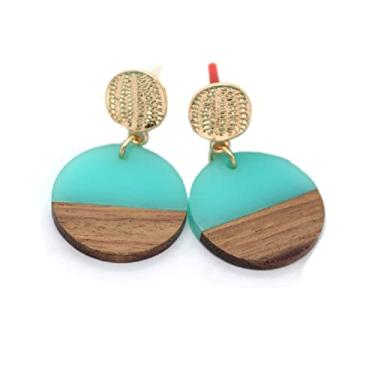 Imagem de Brincos retrô de resina de madeira geométrica com pingente de gota de leopardo em camadas para mulheres de argila de polímero leve, Resina Madeira Metal, madeira