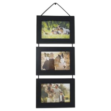 Imagem de Porta-Retrato Trio Decorativo com Vidro e Moldura de Madeira | Kit 3 Quadros para Fotos 10x15 Parede(Preto)