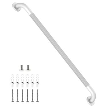 Imagem de Barra de apoio para chuveiro de 91 cm, barra branca iHansee para banheiro com aderência serrilhada antiderrapante – 3,2 cm de diâmetro, barras de segurança de banho de aço inoxidável para idosos