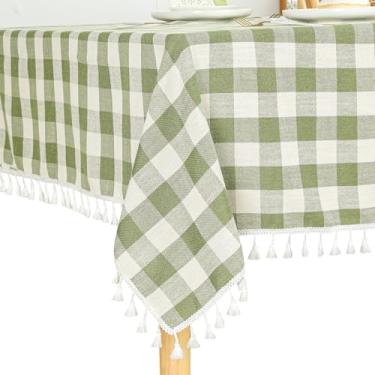 Imagem de Fhberni Toalha de mesa retangular xadrez, tecido misto de linho e algodão, capa de mesa quadriculada, resistente a amassados, lavável na máquina para cozinha, sala de jantar, festas de fim de ano