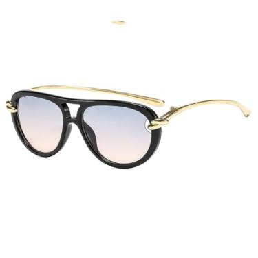 Imagem de VFDHN Óculos de Sol Femininos Vintage com Nó na Haste, Lentes em Liga Metálica com Degradê Preto, Elegantes e para Dirigir, Proteção UV400 (68357-C8)