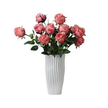 Imagem de KEG801302 Flores falsas para sala de estar, entrada de flores falsas, decoração de mesa de jantar de alta qualidade, buquê requintado de simulação de rosas para arranjo de flores