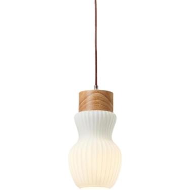 Imagem de Luminária pendente de madeira para interiores, mini lustre de teto para cozinha, ilha, 15 cm (5,9"), com cúpula de vidro branco, ideal para sala de estar, quarto, bar, sala de jantar ou sobr