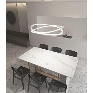 Imagem de Lustre moderno de LED em formato de anel, luminária pendente para mesa de jantar, altura ajustável, luz de teto regulável para sala de estar com controle remoto, luminária suspensa em metal