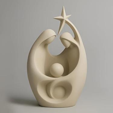 Imagem de Estatueta Sagrada Família Decorativa Moderna Minimalista Bege - Enfeite Religioso Abstrato em 3D 11,5cm