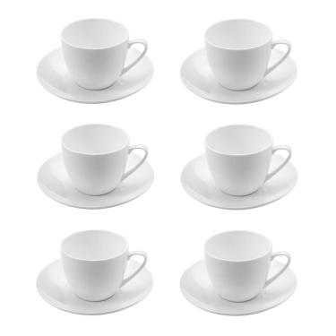 Imagem de Cj 6 Xícaras P/Chá C/Pires de Porcelana Branca Clean 220ml Lyor
