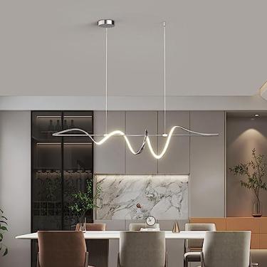 Imagem de Luminária pendente moderna de LED para mesa de jantar, com intensidade regulável, estilo criativo, para sala de estar, com design de onda linear, 53W, altura ajustável, ideal para teto, escr