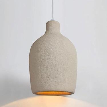 Imagem de Luminária pendente vintage Wabi-Sabi - Lustre geométrico nórdico moderno de estilo campestre, luminária de teto para sala de jantar, ilha de cozinha, quarto, sala de estar, showroom - Cinza