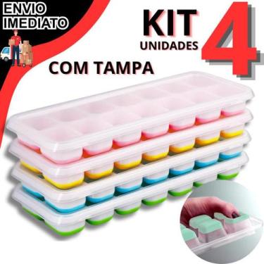 Imagem de Kit 4 Forma Forminha De Gelo Cubos De Gelo Com Tampa Fundo Silicone Fl