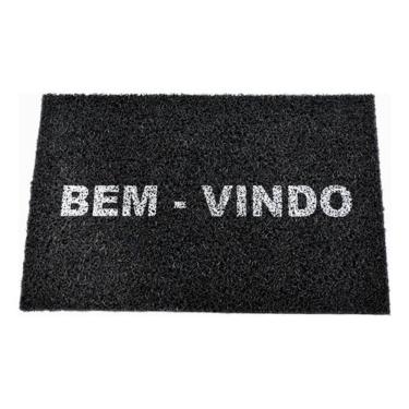 Imagem de Tapete Capacho Bem Vindo Retangular Pvc Vinil Preto 40X60 Cm