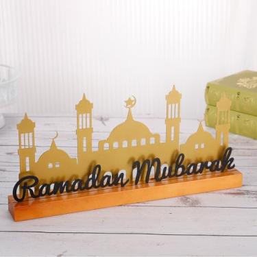 Imagem de Aulock Ampliado 15,7 Pol. Placa De Mesa Ramadan - Decorações De Mesa De Metal Eid Mubarak, Enfeites De Jantar Do Palácio Dourado Muçulmano Para Presentes Islâmicos, Festas, Cozinha Doméstica, Letras