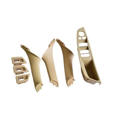 Imagem de 7 pçs volante à direita rhd Compatível com bmw série 5 f10 f11 520 525 preto interior do carro maçaneta da porta painel interno puxar guarnição capa braço(Model B Beige)