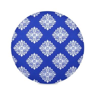 Imagem de STAYTOP Lindos jogos americanos redondos de flocos de neve de Natal, 6 peças, tapetes de mesa antiderrapantes fáceis de limpar para casa, cozinha, churrasco, festa, decoração de mesa