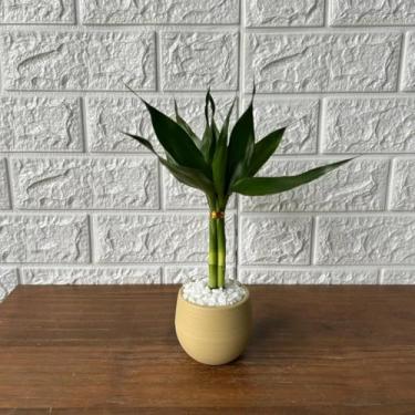 Imagem de Bonsai Decorativo Artificial com Planta Artificial Tipo Bambu, Vaso de Planta Colorido para Decoração de Sala, Escritório e Ambiente Interno (Dourado)