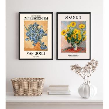 Imagem de Kit 2 Quadros Artes Monet E Van Gogh- Flores 24X18Cm - Vidro
