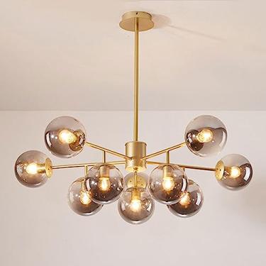 Imagem de Lustre de teto com várias lâmpadas, luminária pendente com esfera de vidro cinza fumê, design criativo para ambientes internos, ideal para sala de estar, quarto e sala de jantar (haste de 20