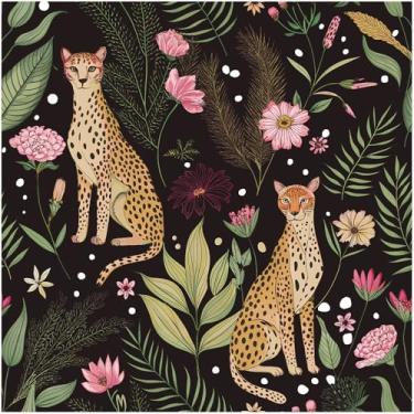Imagem de Floralplus Papel de parede preto leopardo papel de parede removível vintage floral selva escura guepardo amigável papel de contato autoadesivo para bancada 44,5 x 993 cm