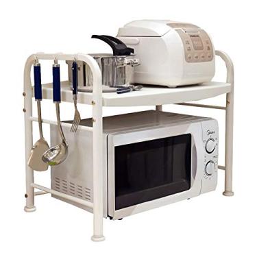 Imagem de Prateleira de forno de micro-ondas de 2 andares, suporte de panela de arroz, 63 × 37 × 56,5 cm, aço branco
