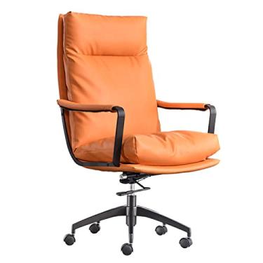 Imagem de Cadeira de escritório executiva de couro com encosto alto para computador para conforto e design ergonômico para suporte lombar cinza (laranja)