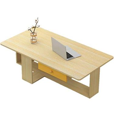 Imagem de Mesa de centro com 1 gaveta e prateleira de armazenamento para sala de estar, mesa de coquetel, mesa de TV, mesa retangular, mesa de sofá, mesa de escritório, mesa sólida elegante e funcional, fácil