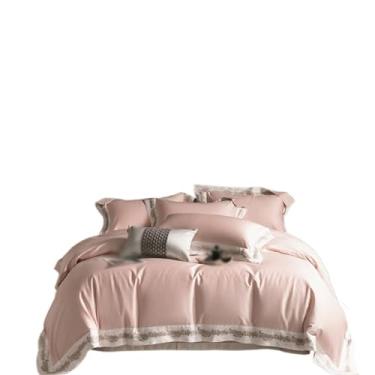 Imagem de THJKUPO Lençol de cama e capa de edredom de quatro peças de algodão bordado primavera/verão (200 x 230 cm)