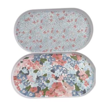 Imagem de Conjunto de 2 bandejas florais de borda reta fosca de 43 cm – Bandejas decorativas foscas para lanches e sobremesas para mesa de jantar, festa e decoração de casa