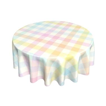 Imagem de Giwawa Toalha de mesa redonda xadrez de Páscoa de 152 cm colorida para cozinha, jantar, resistente a manchas de calor, toalha de mesa lavável para piquenique, festa, decoração interna e externa