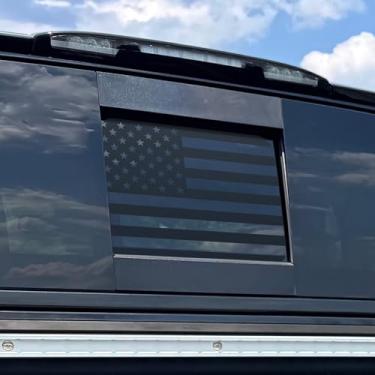 Imagem de smnuxwm Decalque com bandeira americana de janela média traseira para Nissan Titan 2013-2022 2023 2024 caminhonete traseira centro vidro janela deslizante bandeira dos EUA adesivo de vinil acessórios