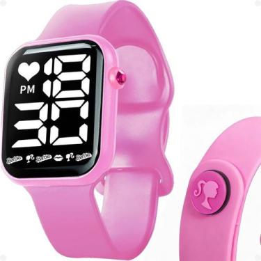 Imagem de Relogio prova dagua infantil rosa barbie silicone digital pulseira aju