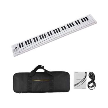 Imagem de Piano Eletrônico Portátil De 61 Teclas Dobrável Com Display LED E Bate
