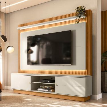 Imagem de Estante Home Para TV 75 Pol Ripado com LED 215cm Coimbra L05 Nature Off White - Lyam Decor