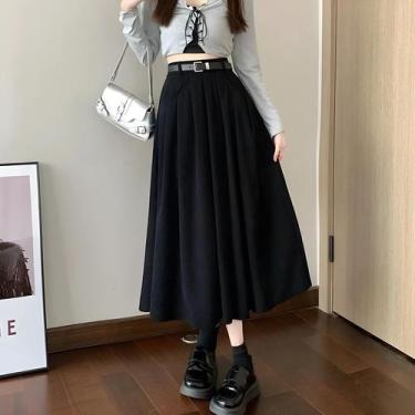 Imagem de Saia Midi Plissada De Cintura Alta Em Corduroy Para Mulheres, Moda Cor