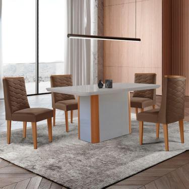 Imagem de Mesa De Jantar Isadora 120cm Tampo Mdf Com Vidro Veludo Marrom Off White Naturale Serigrafia Off