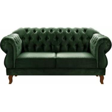 Imagem de Sofá Chesterfield 2 Lugares Duquesa Vintage Retrô Capitonê Veludo Verde