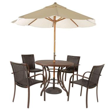 Imagem de Kit 4 Cadeiras Fibra Tabaco e Mesa Tampo Marrom Com Ombrelone Bege