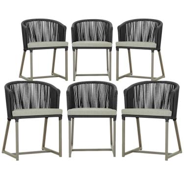 Imagem de 6 Cadeiras De Jantar Noronha Fendi Corda Náutica E3 Trama Preto