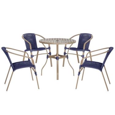 Imagem de 04 Cadeiras Floripa E Mesa Roma 100cm Fendi Trama Original Azul