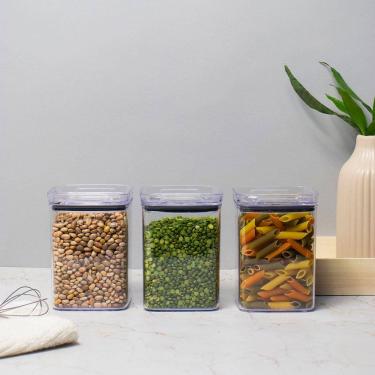 Imagem de Kit 3 Potes Hermético Transparente Quadrado 1L Para Granel Cereais Alimentos