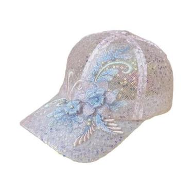 Imagem de Boné De Beisebol Feminino De Renda Com Lantejoulas Respirável Para Pri