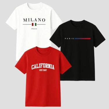 Imagem de Kit 3 Camisa Camiseta Masculina Estilosa Casual 100 Algodão Confortave