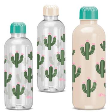 Imagem de Garrafa squeeze de plastico pet refil cactos 600ml - fu xing