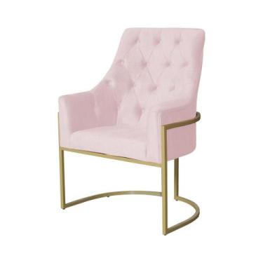 Imagem de Poltrona Decorativa Vick Suede Rosa Bebê Base Dourada Ms Decor - Mansã