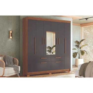 Imagem de Guarda Roupa Casal 6 Portas (2 C/ Espelho) E 4 Gavetas C/ Pés Guarapuava 6.4 Jatobá/grafite - Santos Andirá