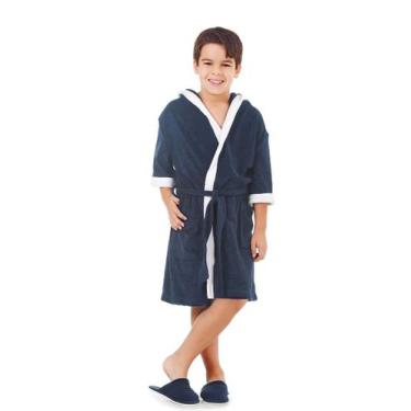 Imagem de Roupão Infantil com Capuz Natação - Sogni Belli, 8, Azul marinho