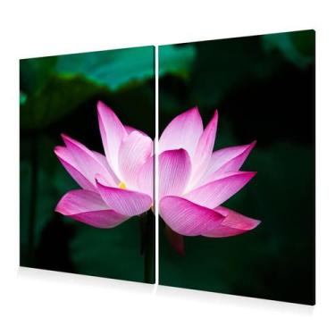 Imagem de Kit 2 Quadros Decoração Flor de Lótus Rosa Zen Canvas 60x40 - DC Expre