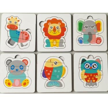 Imagem de Kit com 6 Quebra Cabeças Infantil Animais Coloridos 6 Peças Educativo 