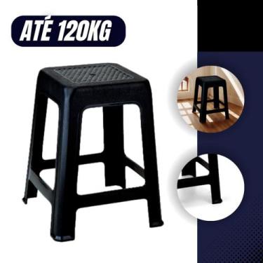 Imagem de Kit 2 Banquetas Plásticas Pretas Reforçadas  Banco Multiuso Resistente