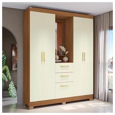 Imagem de Roupeiro Casal Capelinha Com Espelho Paris Atacama Canela/Off White Co