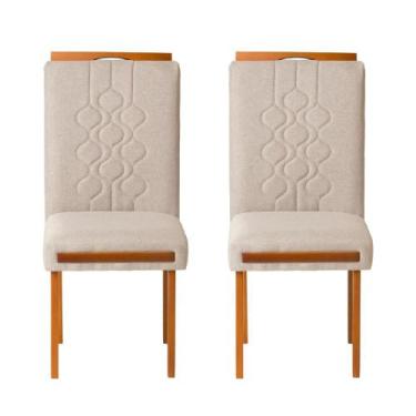 Imagem de Kit 2 Cadeiras Estofadas de Jantar Tulipa - MDF em Linho Pés em Madeir