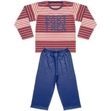 Imagem de Pijama Juvenil Look Jeans Longo Listra Masculino-Masculino
